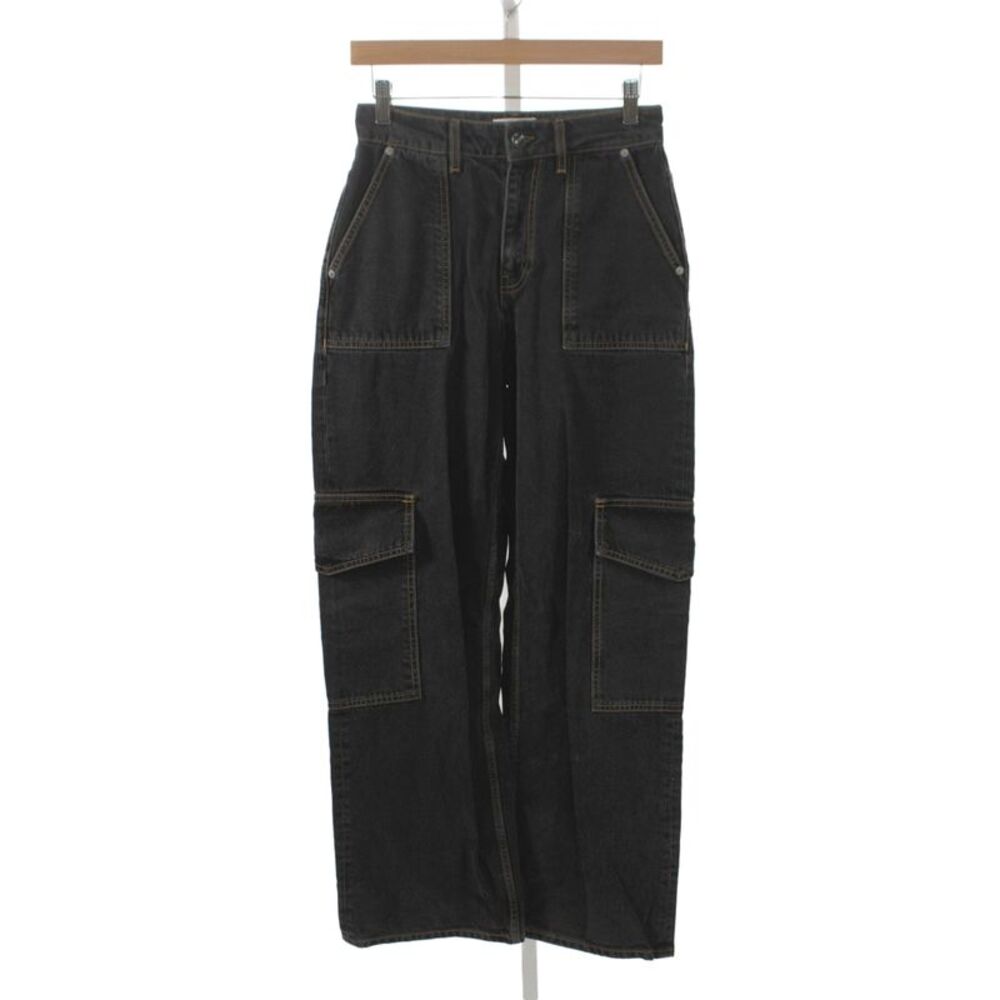Ganni Women Wide Leg Black High Rise Jeans Organic Cotton Size 25